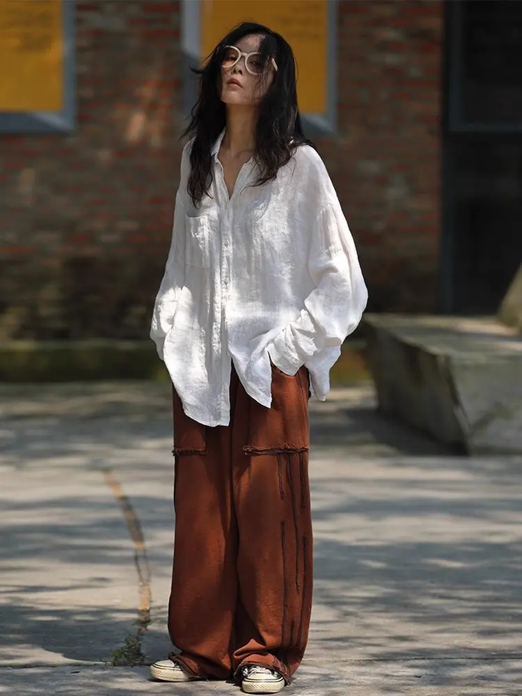 

Новый кардиган свободного кроя в корейском стиле для женщин, белый, из хлопка и льна, с защитой от солнца, скрывающий живот, для ранней осени