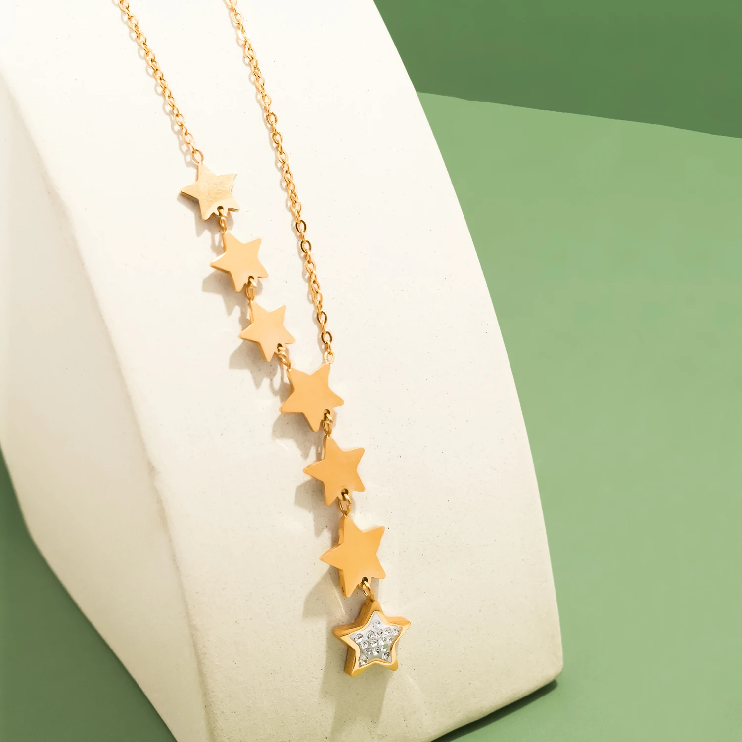 UHBINYCA Simple Fashionable Seven Stars Pendant Necklace for Women. Stainless Steel Plated 18K Gold Exquisite Jewelry