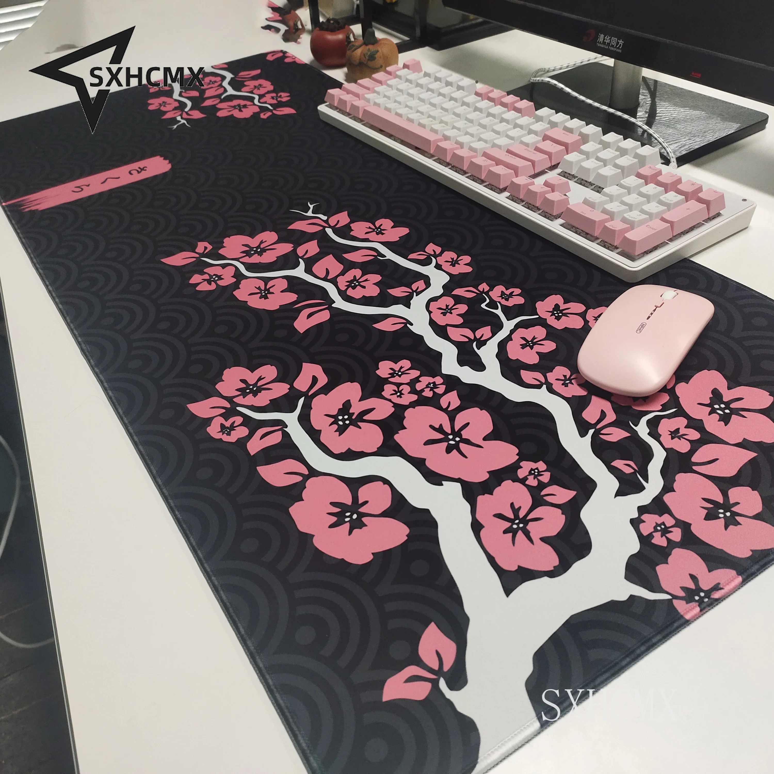 Grand tapis de souris en caoutchouc naturel, rose, sans fleurs, bord de verrouillage rapide, bureau de jeu étanche, sous-clavier polymère pour dames