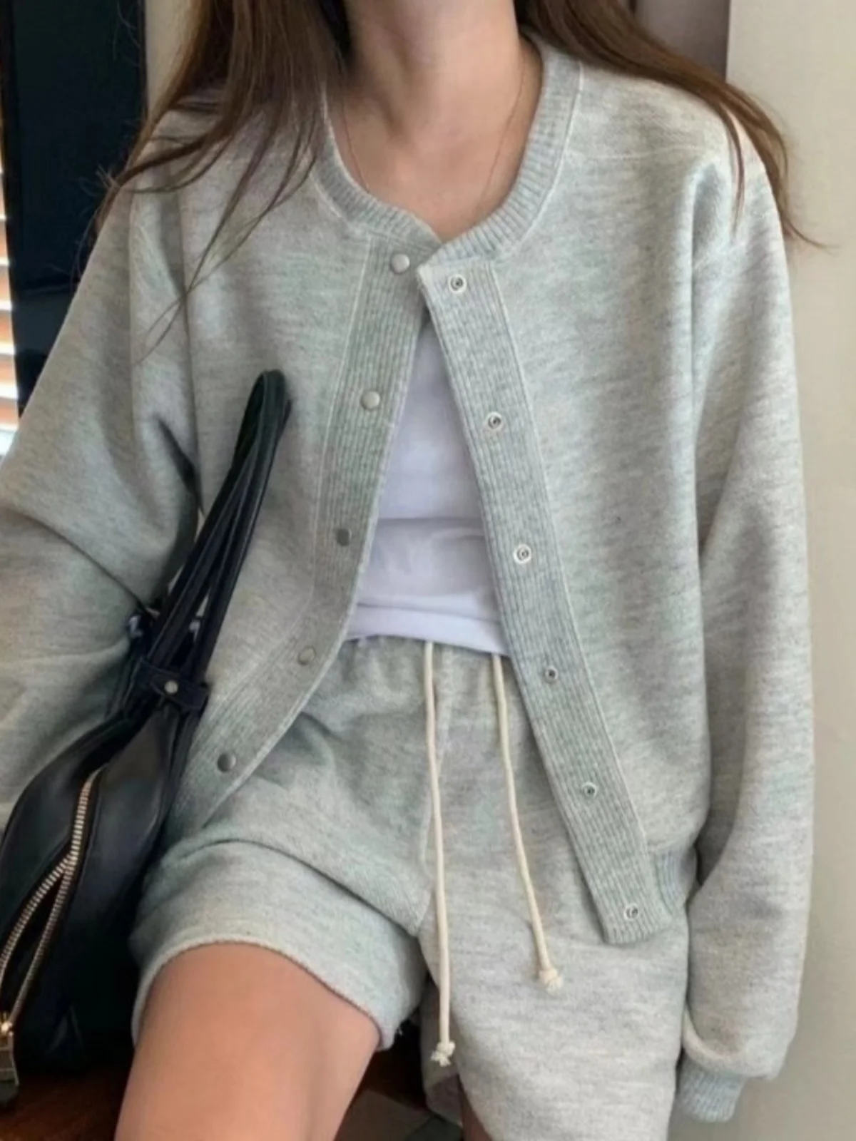 Spring Fashion Women's Sweet And Spicy Sweatshirt Jacket Loose Casual Belted Short Pants Two-Piece Set Comfortable Long Sleeve