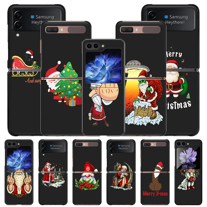 Hard Phone Cases For Samsung Z Flip 6 5 4 3 Galaxy Flip6 5G Flip5 Flip4 Flip3 Merry Christmas Santa Claus PC Black Matte Cover