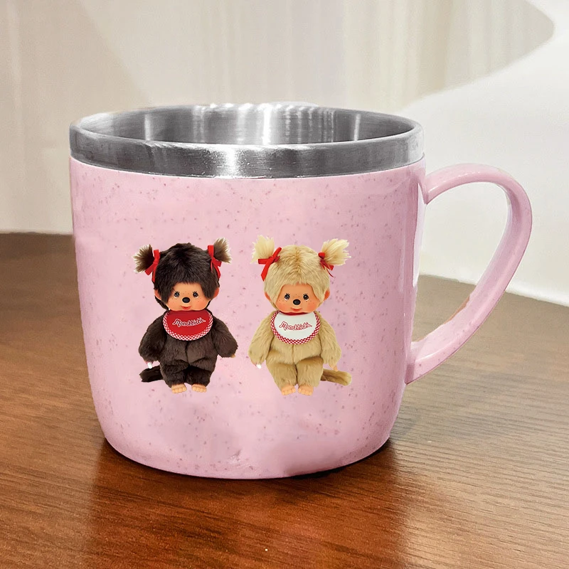 Monchhichi Wasserbecher für Jungen und Mädchen, Niedliche Anime-Figur Edelstahlbecher, Sturzsicher und Verbrühungsschutz, Milch- und Fruchtbecher, Geschenk für Zuhause