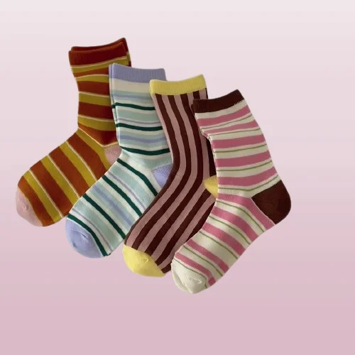 4/8 Pairs High Quality Spring And Summer Women's Boneless Candy Color Striped Socks Mid-tube Combed Cotton Trendy Socks