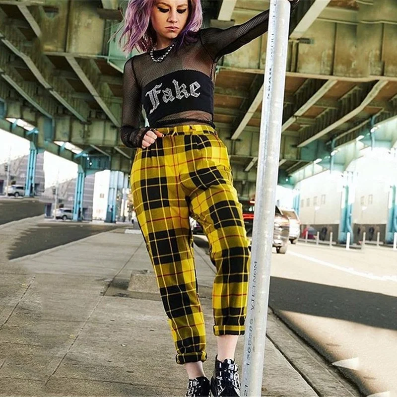 

Cool Girl High Waist Trousers Harem Sweatpants Joggers Plaid Pants Female Streetwear Women Sport Pants Korean Harajuku Casual