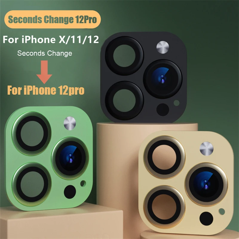 

Metal Lens Cover For iPhone 12 to 12Pro Camera Lens Film 11 12 X XS Max to 12 Pro Tempered Glass Protector Fake Modified Sticker