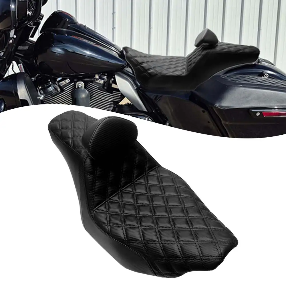 1Piece Passenger Seat Motorcycle Rider Seat With Backrest Cushion Fit For Harley Touring Road Glide Street Glide 2023-2026 Black