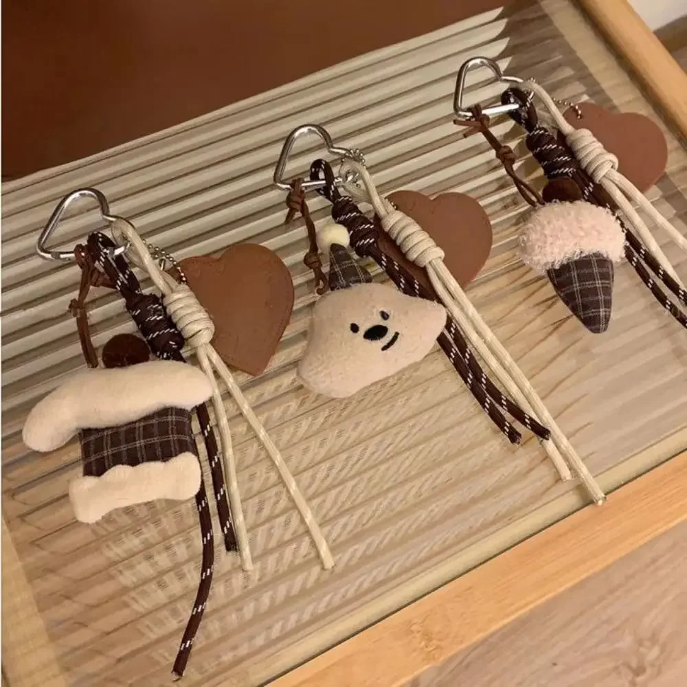

1Pcs New Plaid Bear Keychain Cake Ice Cream Braided Rope Keyring Pendant Creative Cute Backpack Hanging Decoration