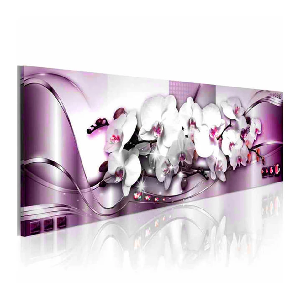 Fiori di orchidea viola Pittura diamante 5D fai da te Trapano completo Mosaico Diamante Ricamo Kit punto croce Decorazione d\'ingresso di grandi