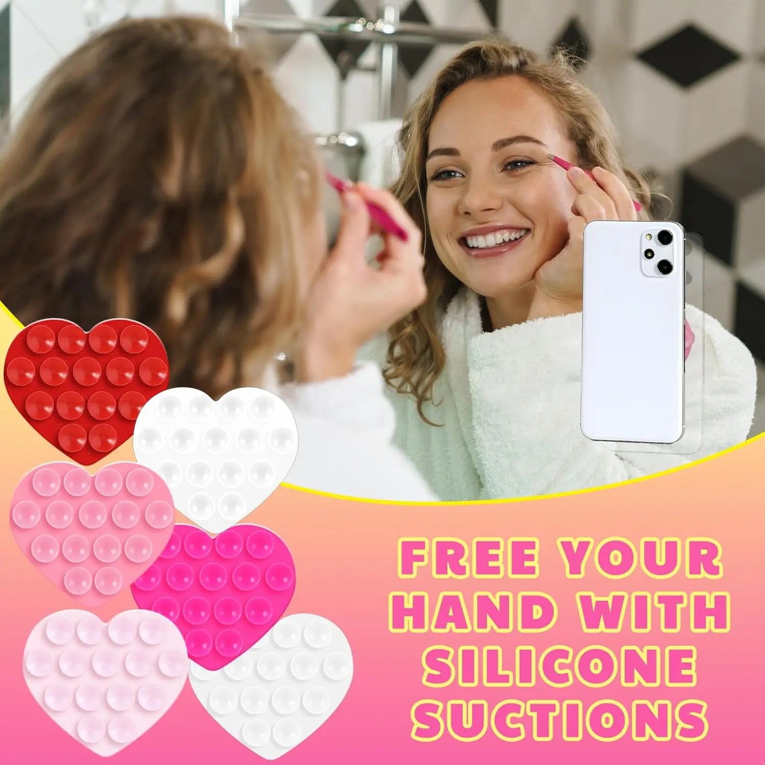 심장 모양 양면 전화 흡입 홀더, 다목적 실리콘 흡입 컵 전화 마운트 전화 케이스 끈적 전화 그립