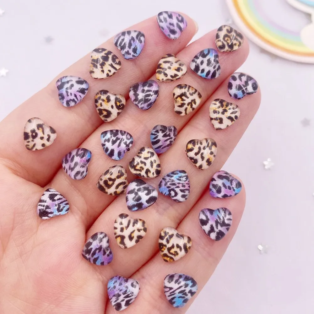 100 pezzi in resina 8mm cuore leopardo stampa modelli gemma di cristallo flatback strass applique fai da te album di nozze nail art artigianale