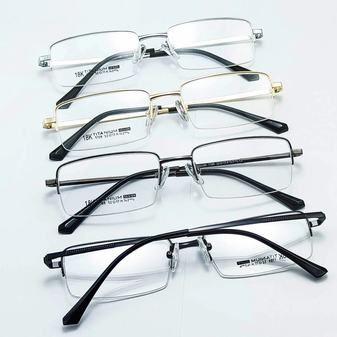 Men's 18K Non-Magnetic Titanium Half Frame Rectangular Business Glasses Frames for Myopia F7709