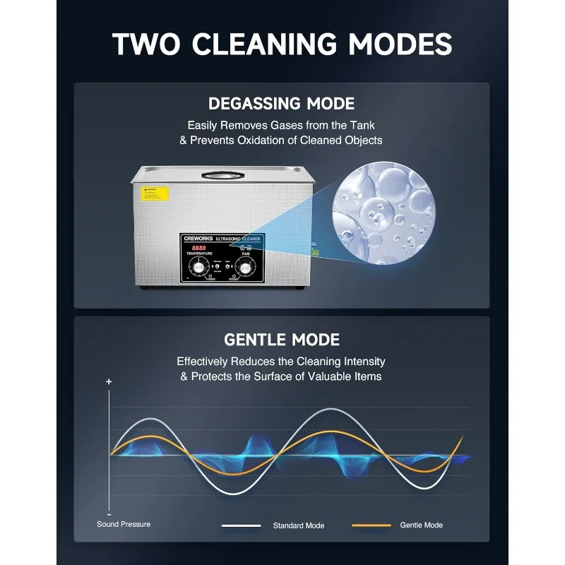 CREWORKS 30L Ultrasonic Cleaner with Heater and Timer, 600W Stainless Steel Ultrasonic Cleaner Machine with Degas & Gentle Modes