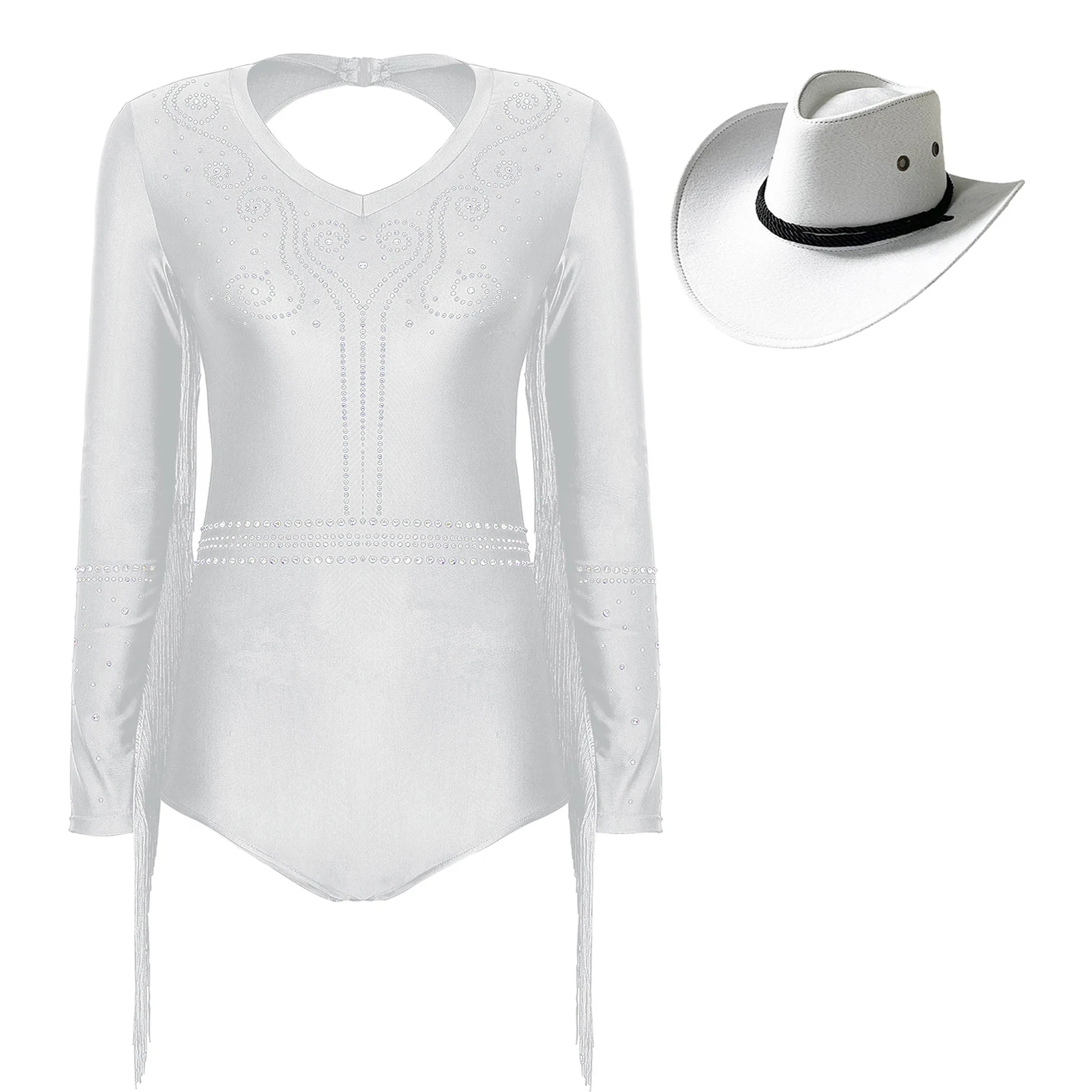 

Lyrical Women Ballroom Waltz Tassel Dance Jumpsuit Shiny Solid Color Dance Leotard Samba Tango Tap Stage Performing Costumes