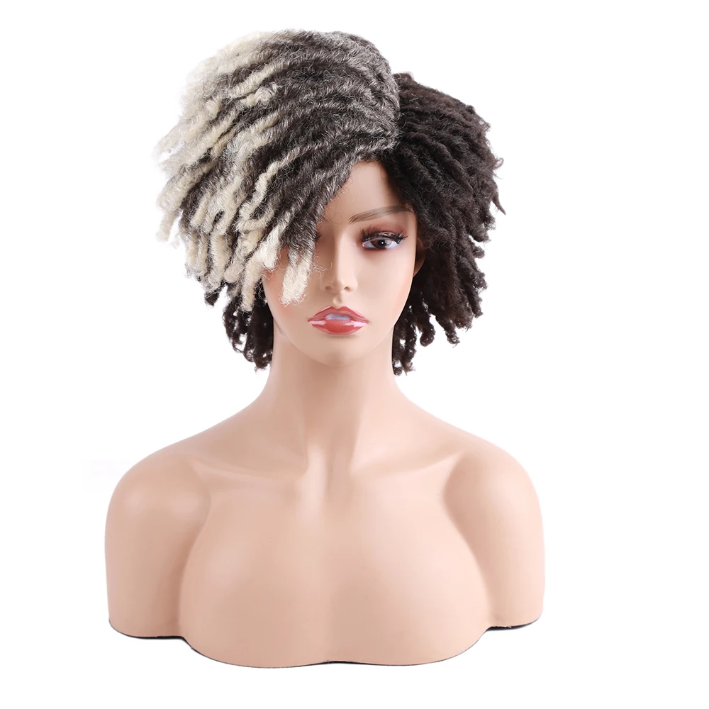 

Amir Synthetic Afro Kinky Curly Wig Short Dreadlock Wig With Bangs Ombre Black Blonde Crochet Wig for Black Women