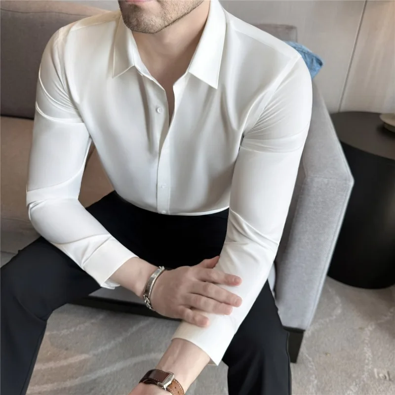 Men Shirt Autumn New Solid Color Casual Basic Top High Quality Oversized Long Sleeved Formal Dress Shirt Streetwear Men Clothing