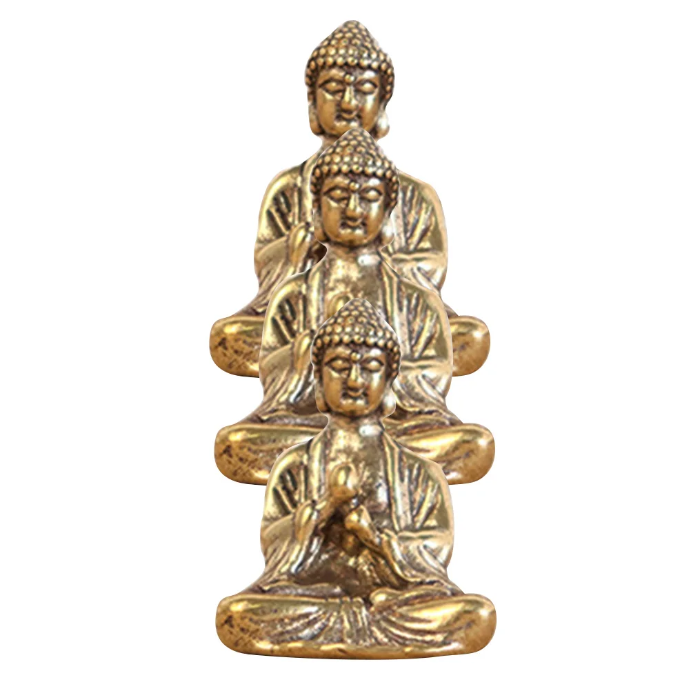 

3pcs Mini Buddha Sculptures Small Copper Desk Ornaments Home Office Decor Figurines For Living Room Bedroom Car Bonsai