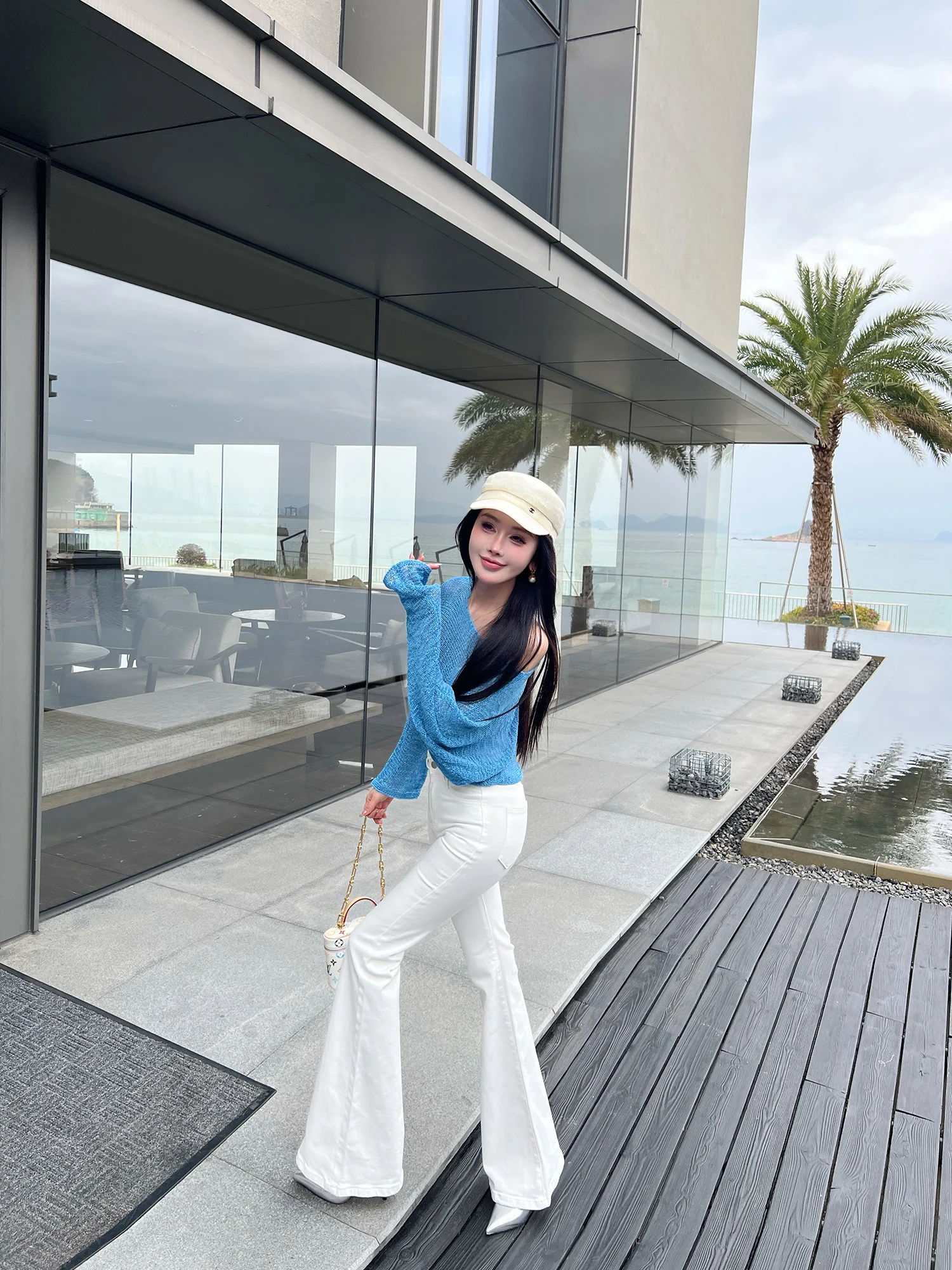 

Женские джинсы с высокой талией и широкими штанинами, повседневные брюки, стройнящие, струящиеся, универсальные, прямого кроя, со средней посадкой, из полиэфирного волокна