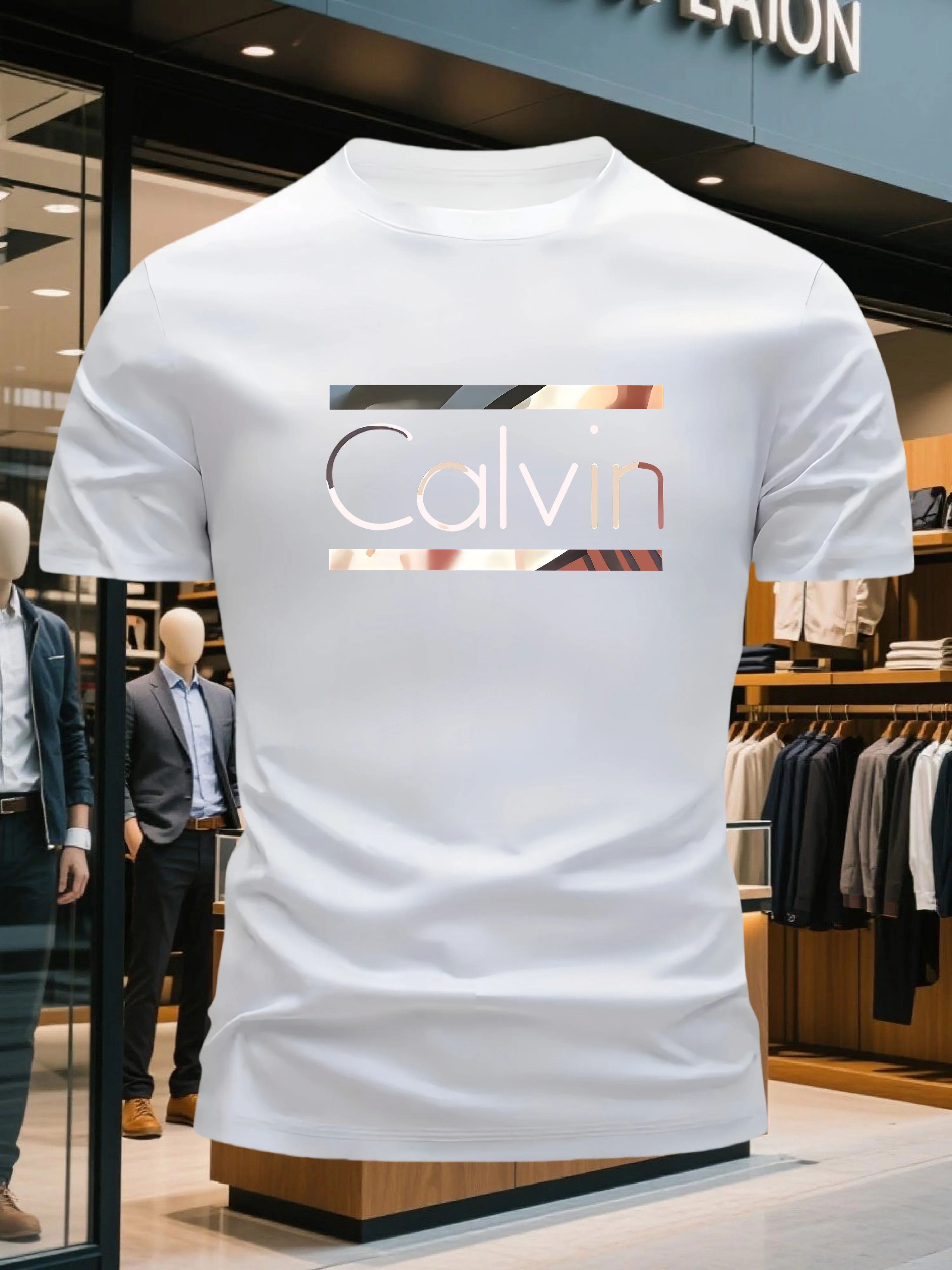 Gradient Letter Print Slim Fit Tee For Men Made Of 100% Cotton Perfect For Summer Office Casual And Daily Streetwear