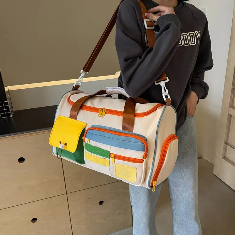 Fashionable Color-blocking Crossbody Bag Large-capacity Travel Single-shoulder Bag Short-distance Travel Bag Fitness Bag