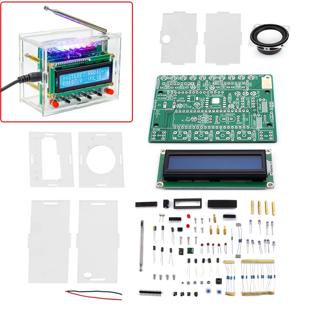 RDA5807 LCD Digital FM Radio DIY Kit Electronic Kit 87-108MHZ FM Radio Receiver Module Component Soldering Project Practice