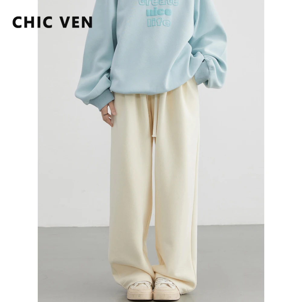 Pantalones CHIC VEN para mujer, pantalones lisos básicos a la moda con cordón elástico en la cintura, Pantalones rectos de felpa para mujer, Otoño Invierno 2025