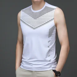 Summer New Round Neck Fashion Sleeveless Tank Man High Street Casual Loose Breathable Pullovers Printing Motion Quick Drying Top