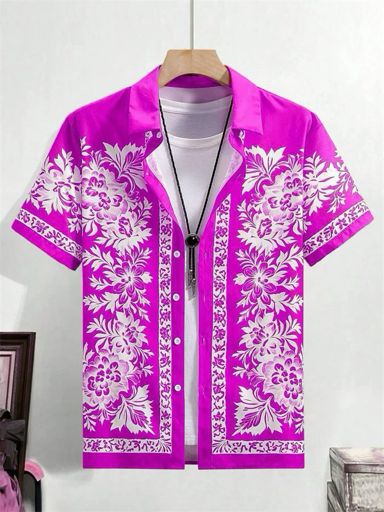 الصيف الرجال القمصان ثلاثية الأبعاد المطبوعة الأزهار قمصان موضة عادية تنفس التلبيب زر قمصان هاواي المتضخم XS-6XL الأحجام