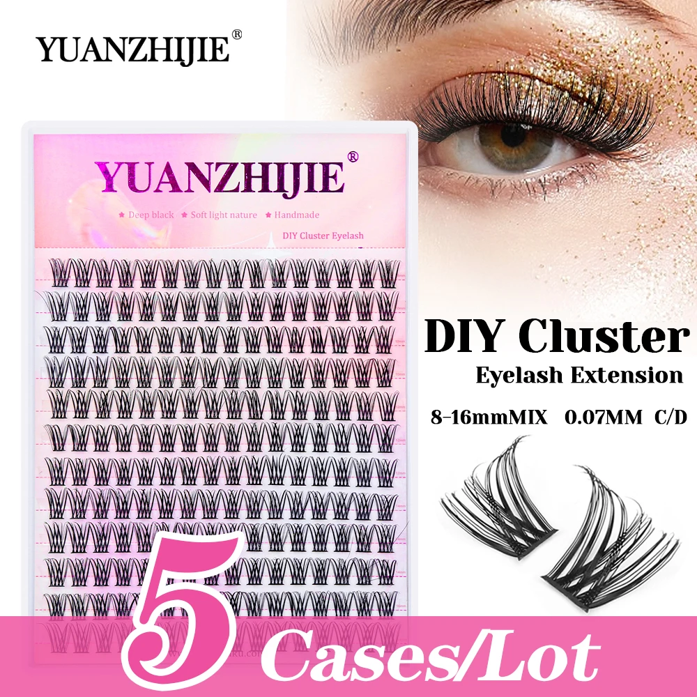 

Hot Selling 5cases/lot YUANZHIJIE Korea PBT Fiber DIY Segmented Hybrid Lash 8-16mm Mix Size Long-lasting Clusters Eyelash Trays