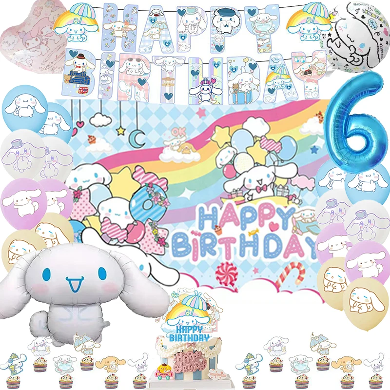 Sanrio Cinnamoroll Birthday Party Decoration Balloon Banner Backdrop Tableware Cake Topper Party Supplies Baby Shower