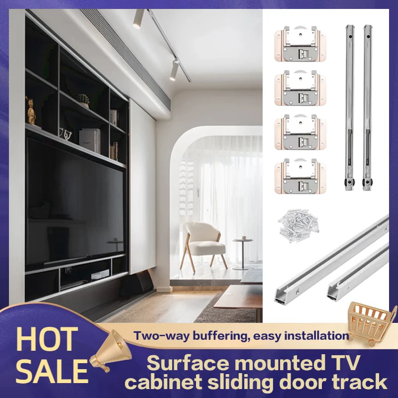 

Slot-free External Hanging Side-mounted Sliding Door Slide Rail Study Double Buffer Damping Push-pull Track Hardware Accessories