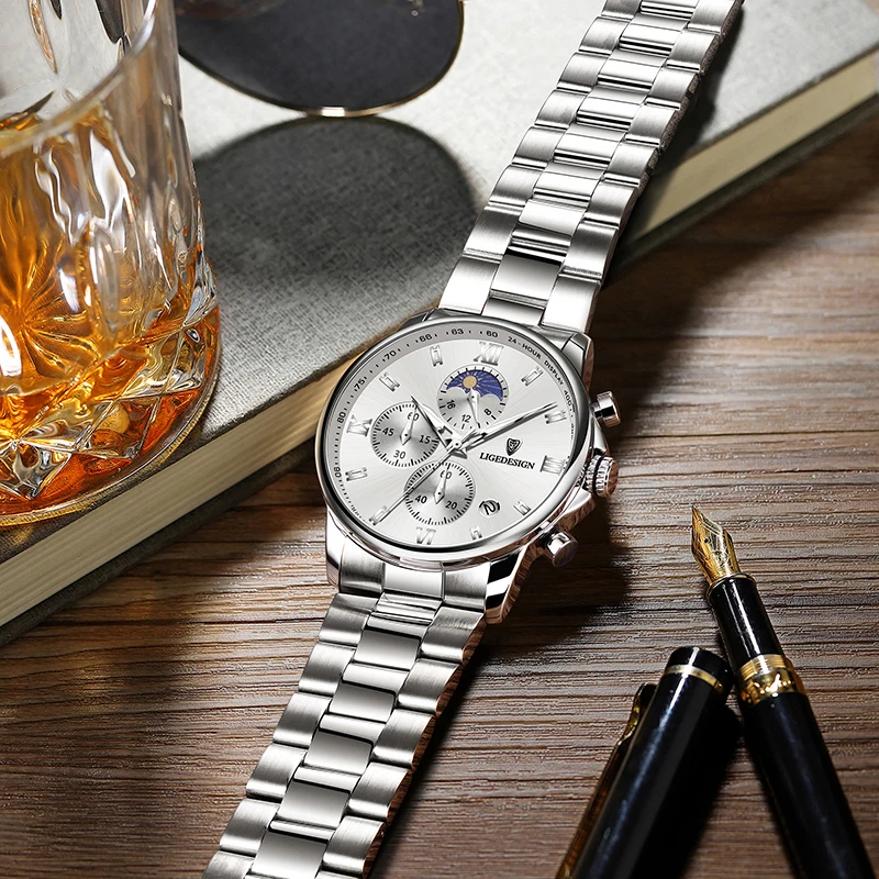 LIGE 2025 TOP Luksusowe Męskie Zegarki Modne Wodoodporne Świecące Zegarki z Datą Stal Nierdzewna Kwarcowy Zegarek na Rękę Męski reloj hommes