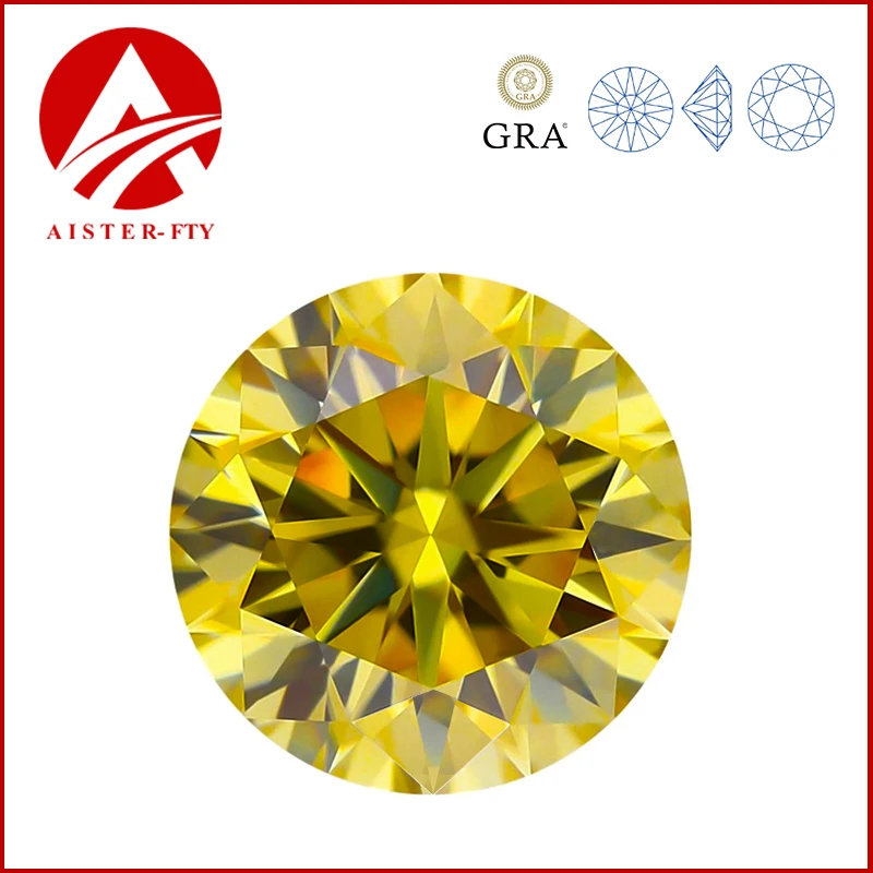 Pedra de moissanite de cor amarela com certificado 0,5-5.0ct GRA Certificado Moissanita Pedras preciosas soltas passar testador de diamante