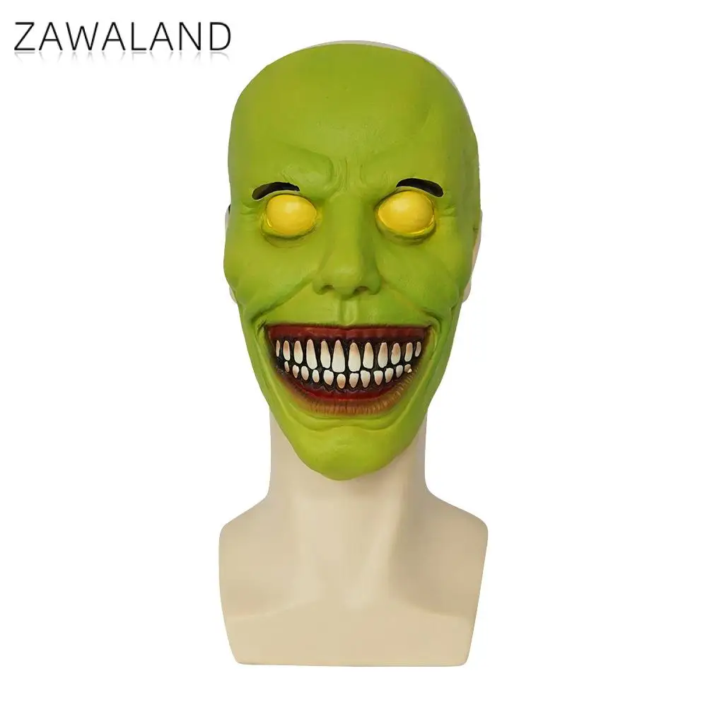 

Zawaland Halloween Green Mask Scary Cosplay Props Funny Latex Half Face Headgear Horror Mask Holiday Party Disguise Accessories