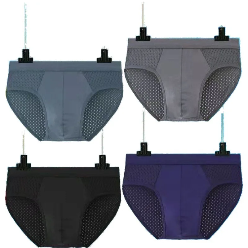 Men's Underwear Male Thin Breathable Triangle Panties for Men's Ice Silk Briefs Mesh Sexy Square Corner Pants for Shorts