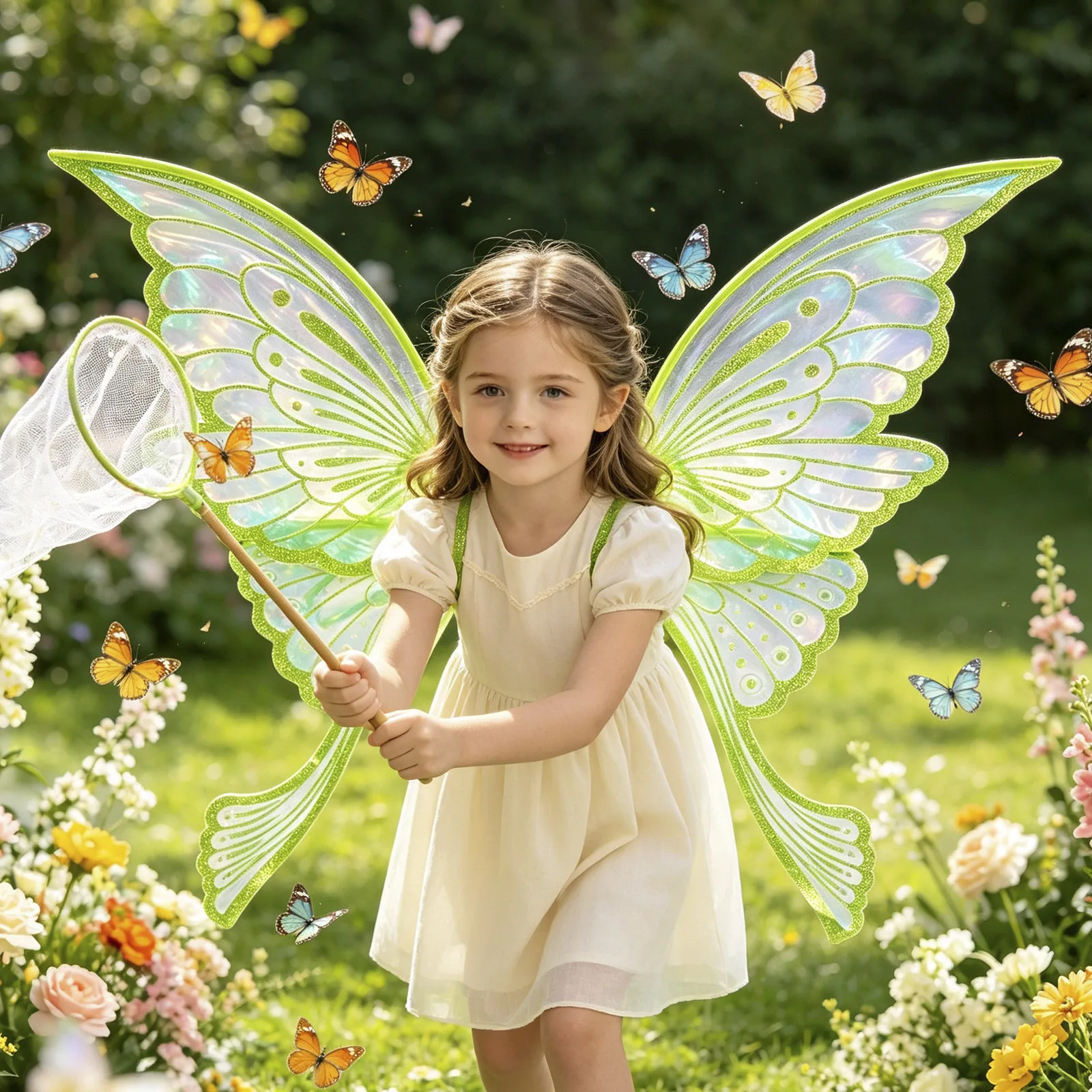 Kids Girls Sparkly Fairy Butterfly Wings Glitter Tulle Costume Accessories 2 Piece for Halloween Cosplay Masquerade Party 2