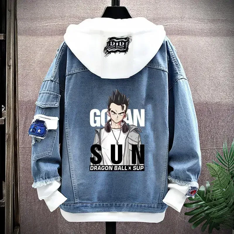 Dragon Ball Vegeta Son Goku Giacca di jeans primaverile con cappuccio allentato patchwork alla moda per ragazzi Felpa calda Abito bello