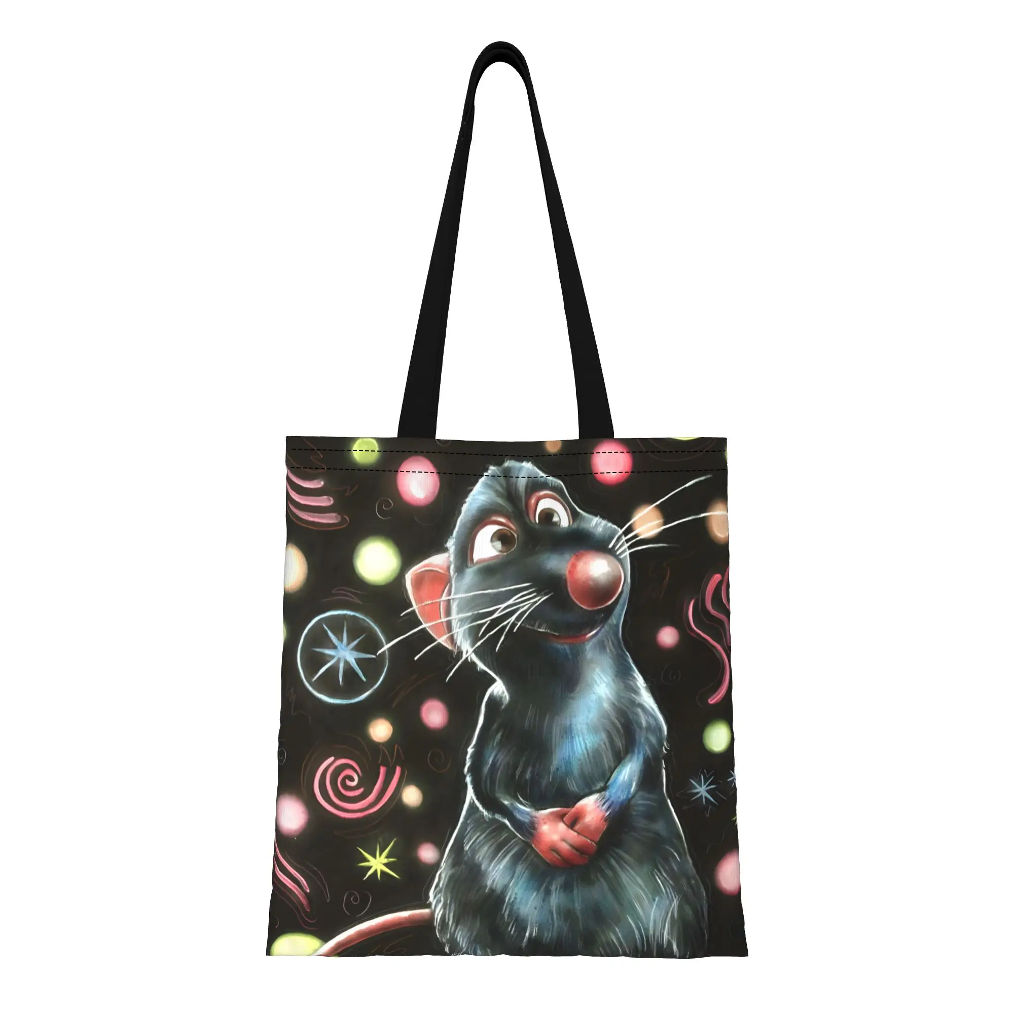 

1PC Large Capacity happy Ratatouille Remy Chef Canvas Tote Bag Foldable Chic Pattern No Closed Design