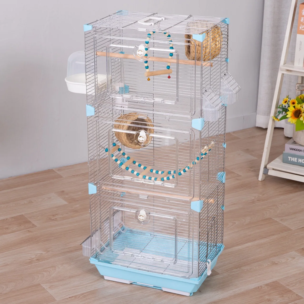 Three-layer parrot bird cage parrot landscape bird cage Xuanfeng Peony Wenniao embroidered eye large