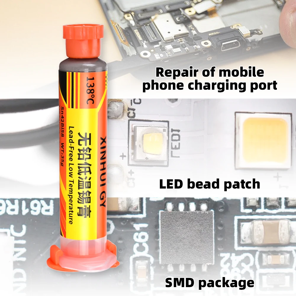 Sn42Bi58 SMD Welding Paste 138 ℃ Low Temperature Lead-free Syringe No Clean Solder Paste For Phone Component Repair