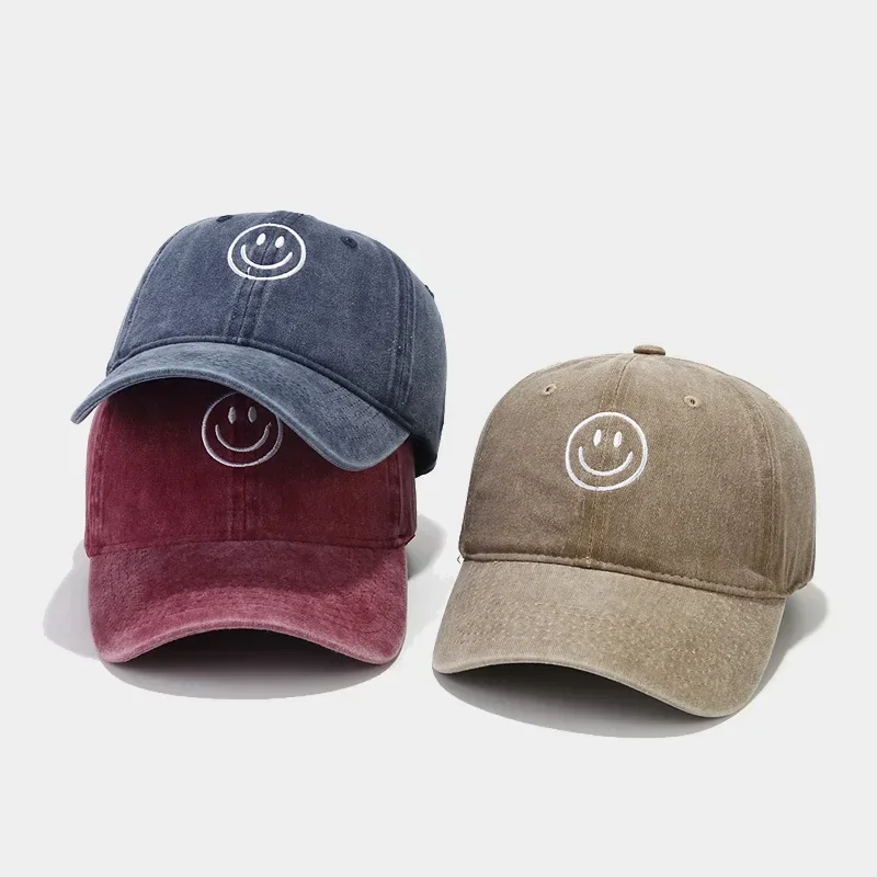Gewaschene Baumwolle Baseball Caps Frauen Männer Weiche Snapback Hut Outdoor Sport Trucker Gorras Lächeln Gesicht Stickerei Hip Hop Papa Hut Geschenke – Detail 2