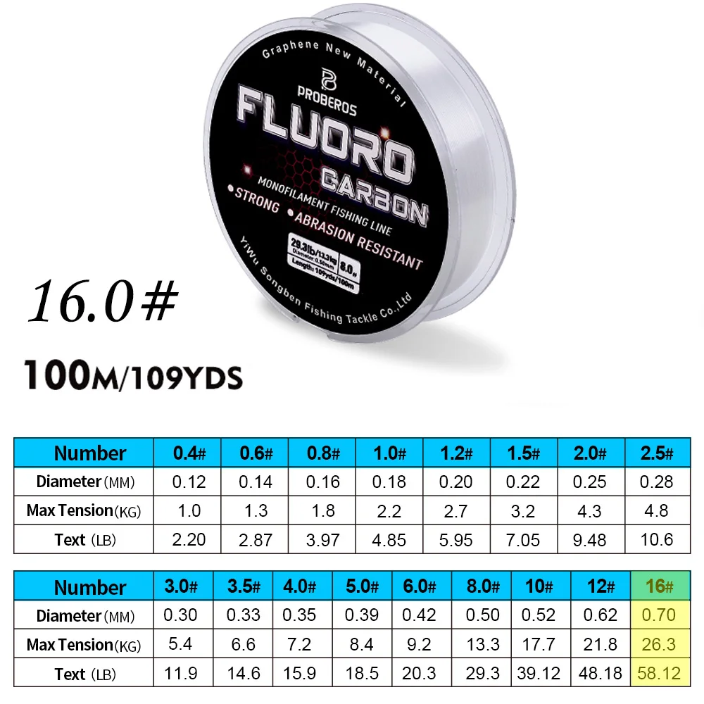 PROBEROS 100M Fluorocarbon Coating Fishing Line 2.2LB-29.3LB Carbon Fiber Monofilament Leader Line Carp Fishing Sinking Line 썸네일 8