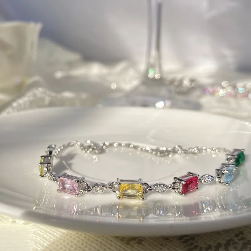 

MDLFES Moissanite style Seiko Crystal Element Bracelet 18K White Gold Plated Candy Cute and Cute