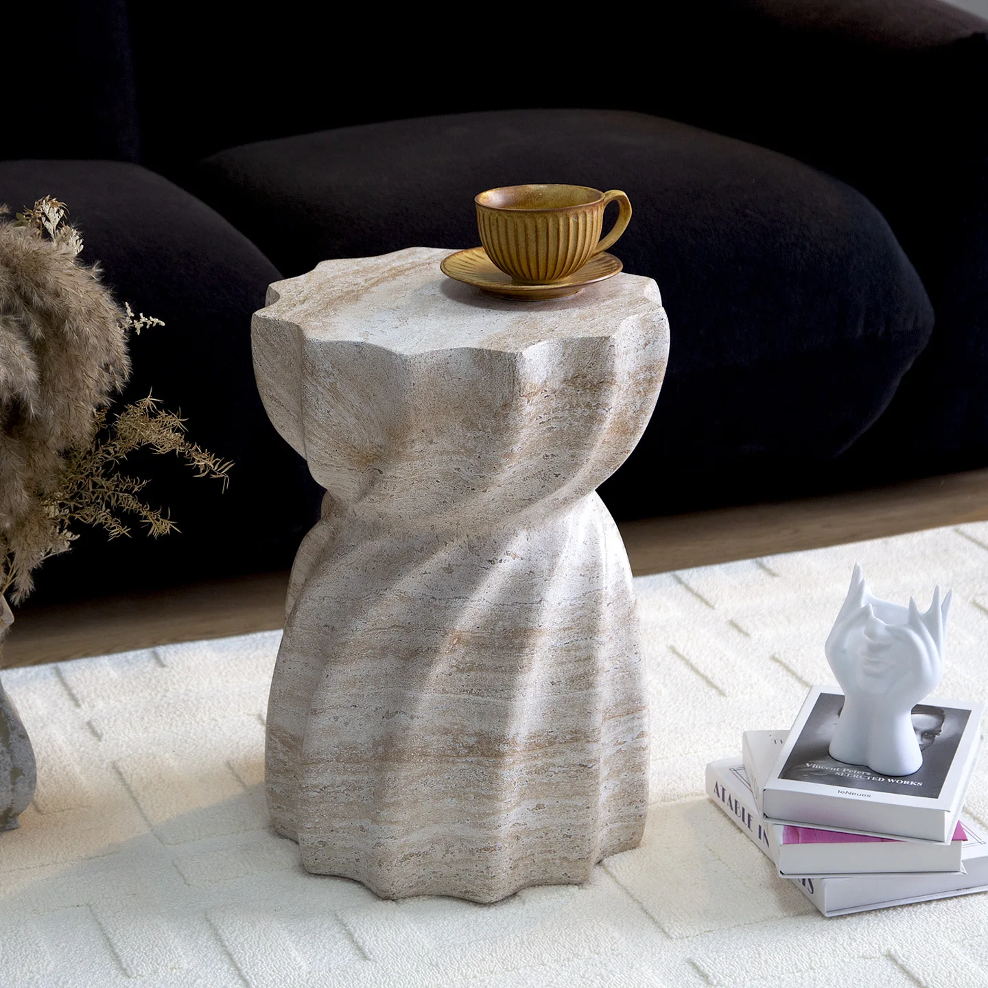 Modern imitation travertine magnesium oxide edge few simple homestay home living room sofa coffee table balcony entrance creativ