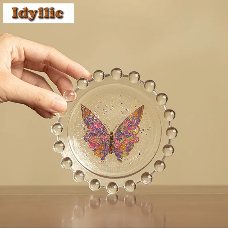 

2 шт./лот, большие подставки из жемчужного стекла с бабочкой, ретро горячая подставка для кофейных чашек, блюдца, теплоизоляционные салфетки, основа для чашки, чайный сервиз