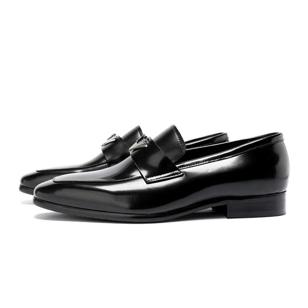 New Fashion Men's Genuine Leather Loafers Slip on Glossy Square Toe Business Casual Versatile Male Shoes for Summer