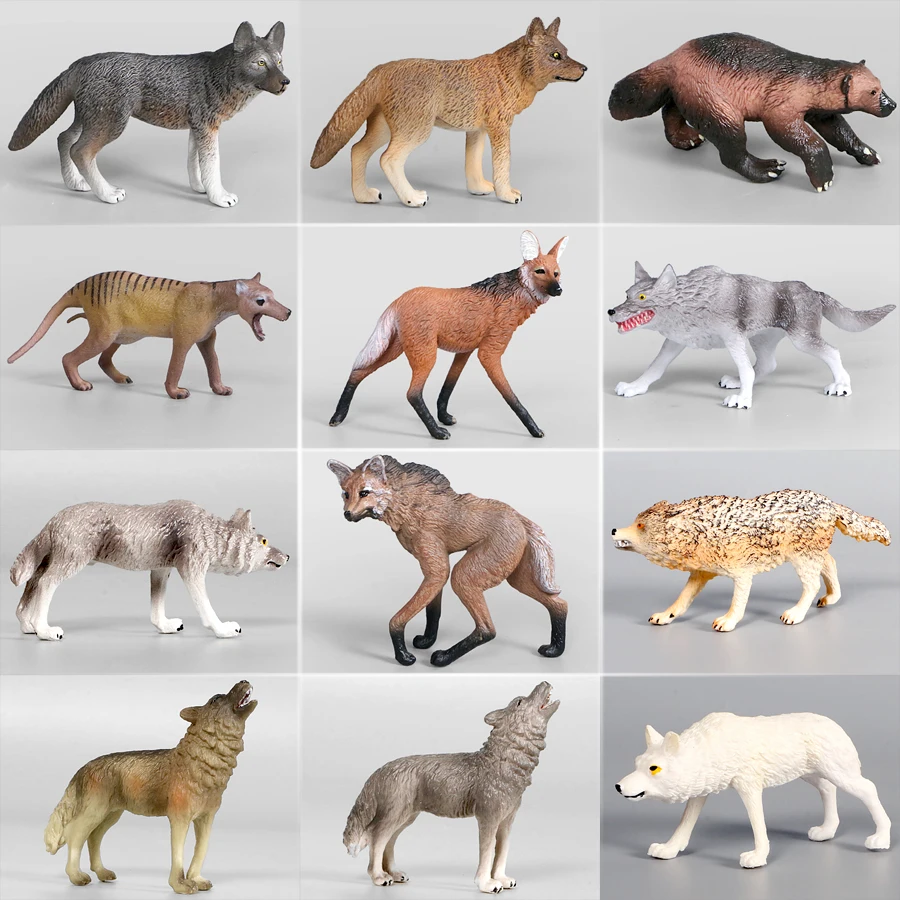 Hand Painted Simulation Model Wild Animal of Wolf Figurine,Sideburned Wolf Action Figure Toys Miniature Collection Gift For Kids