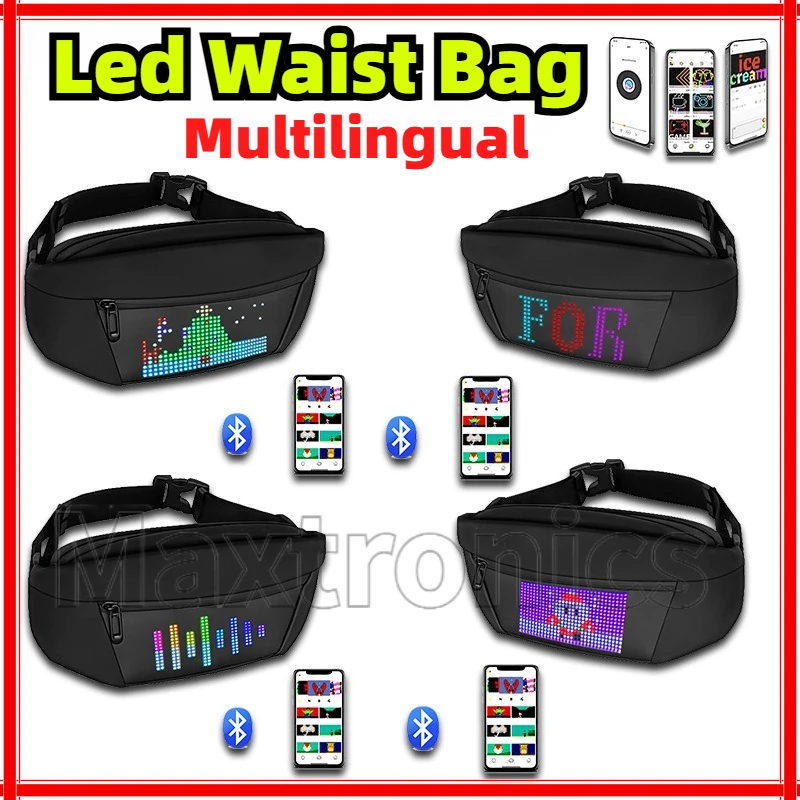 Led Waist Bag Smart APP LED Pixel Backpack for DIY Multilingual Graffiti Dynamic Women Men Shoulder Bag Chest Bag Led Display