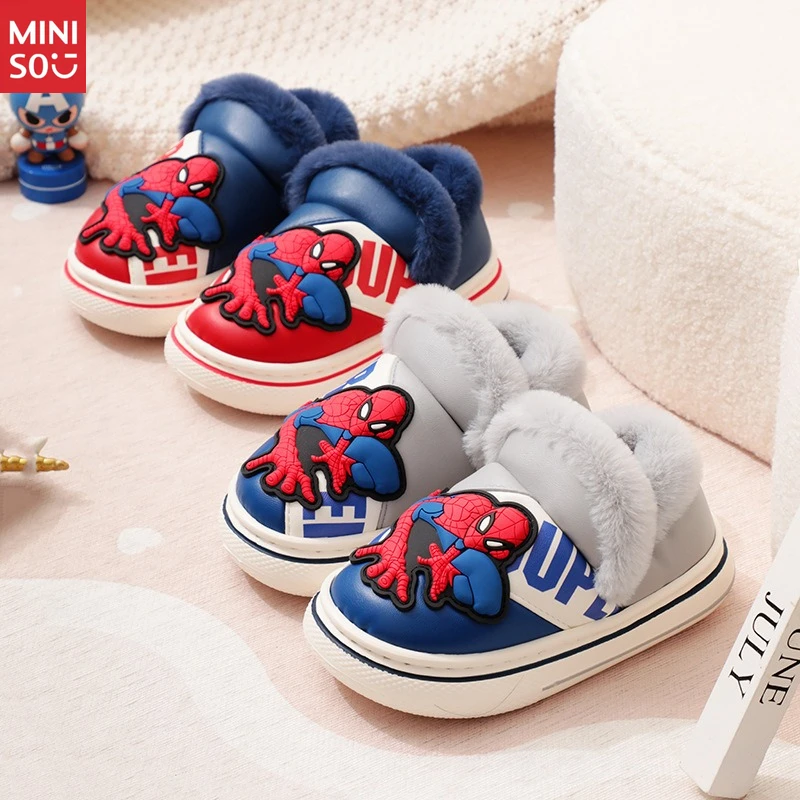 

Детские тапочки из искусственной кожи с изображением Человека-паука, водонепроницаемые, нескользящие, на толстой подошве с героями мультфильмов Marvel