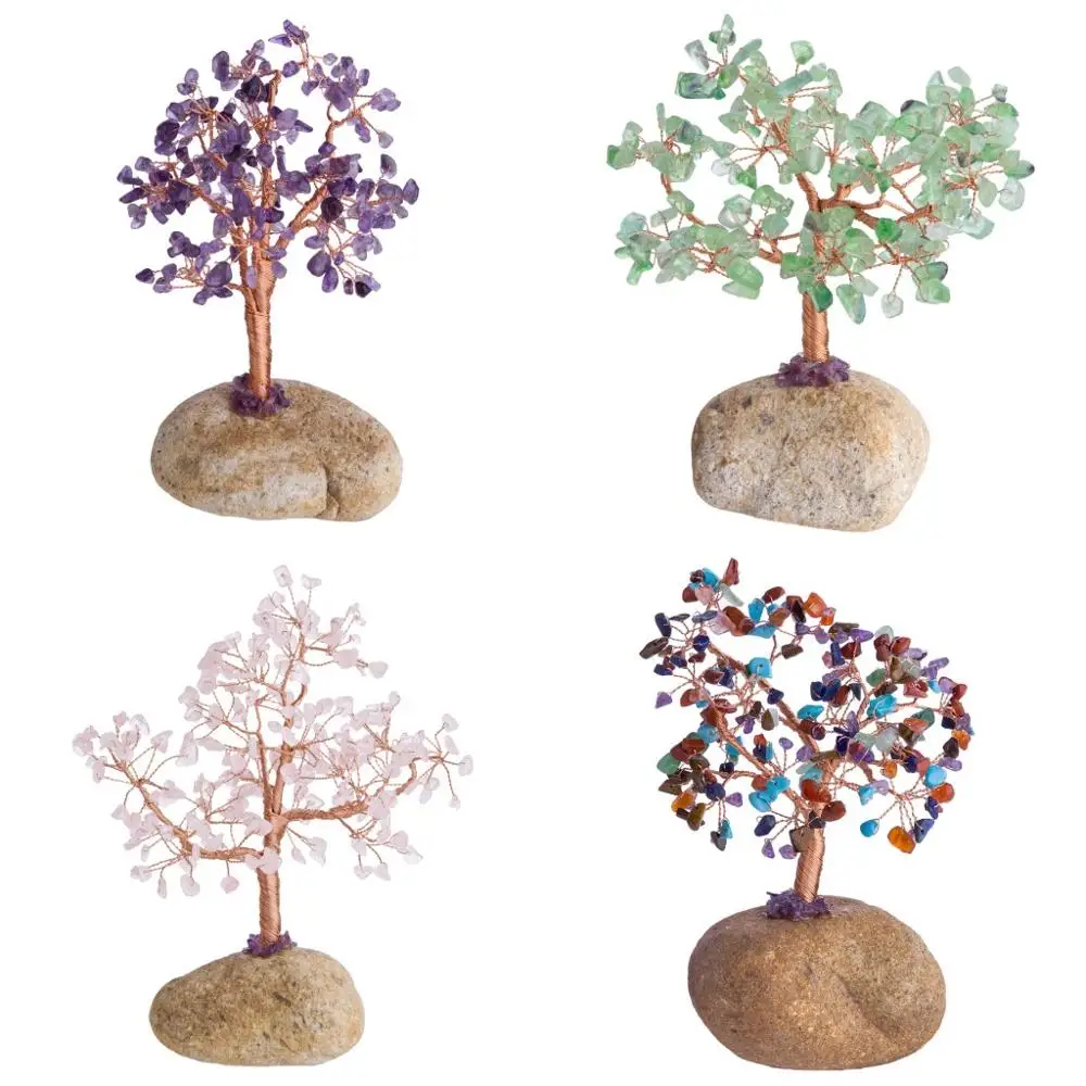 

TUMBEELLUWA Natural Pebble Stone Base Feng Shui Bonsai Crystal Money Tree for Wealth and Luck, Home Office Decoration