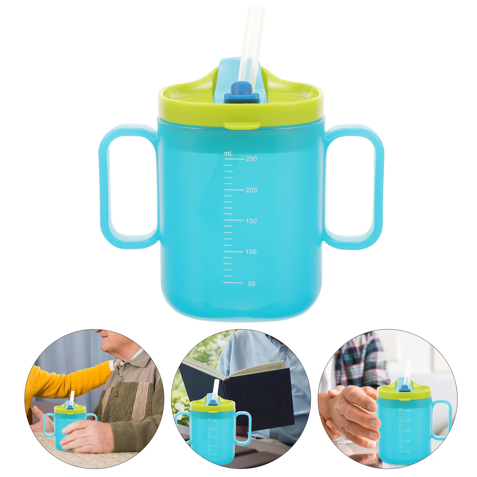 Adult Sippy Cup Elderly Convalescent Feeding Cup Drinking Cup Straw Disabled Patient Maternity No Spill Cups Handle Lid